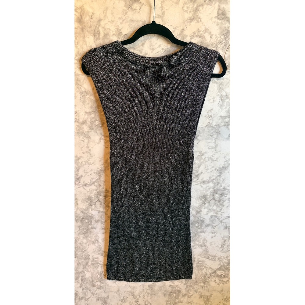 URBAN OUTFITTERS Metallic Knit Cap Sleeve Dress M Sparkle Silver Black Shimmer